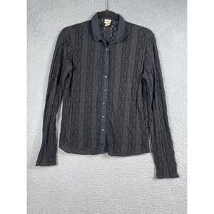 J. Jill Stretch Women's Lace Sheer Button Up Shirt Black Size S